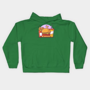 Burger, French fries And Soft Drink Cartoon (2) Kids Hoodie